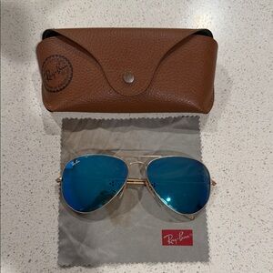 Ray-Ban Gold Frame Sunglasses with Blue Lenses
